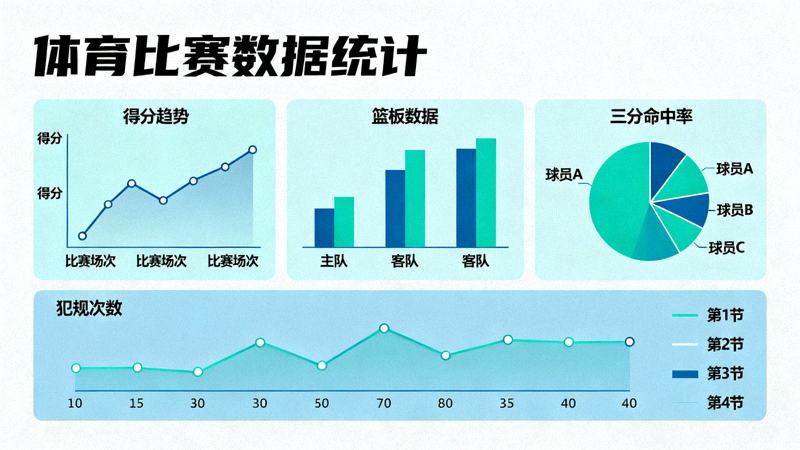 体育数据统计界面显示多组比赛数据图表与指标走势